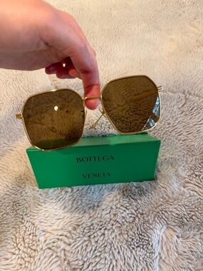 Bottega Veneta Gold Frame Brown Lens Square Sunglasses